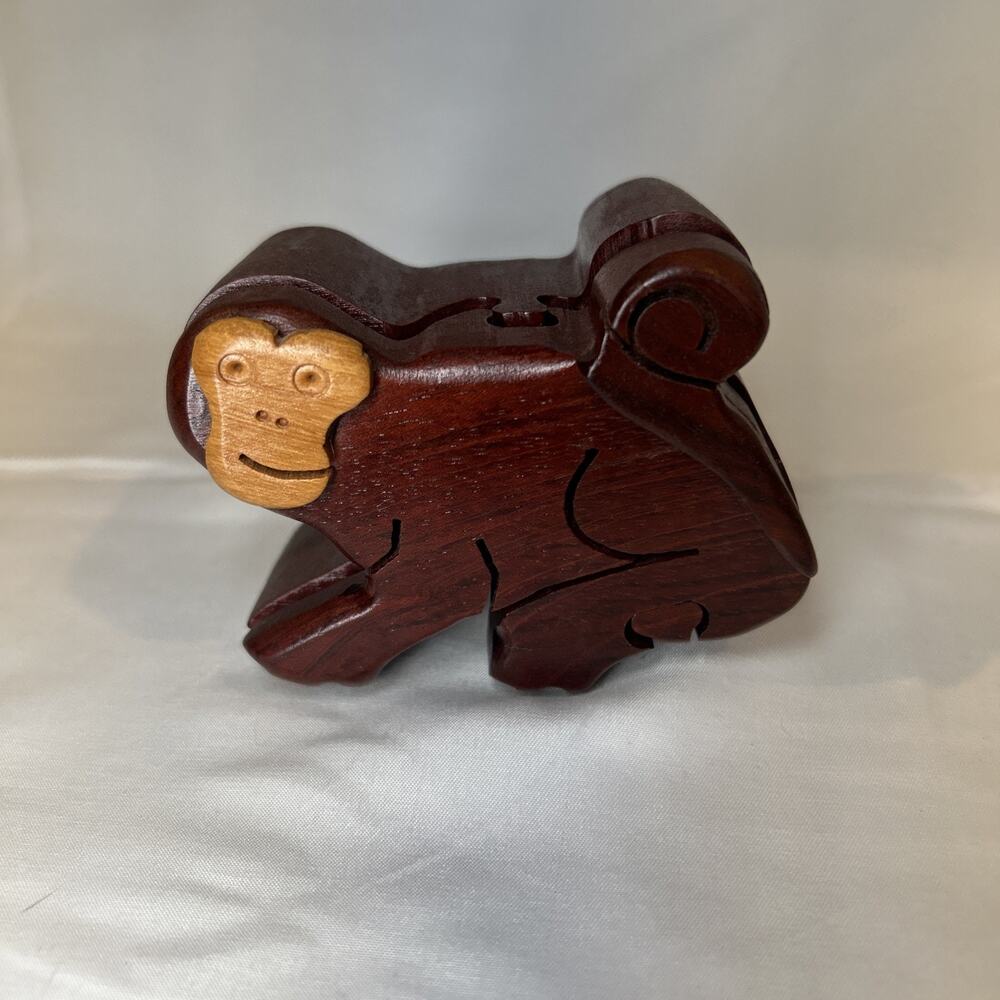 Wooden 4 Piece Trinket Box / Monkey Puzzle Box AS SHOWN (small piece missing)